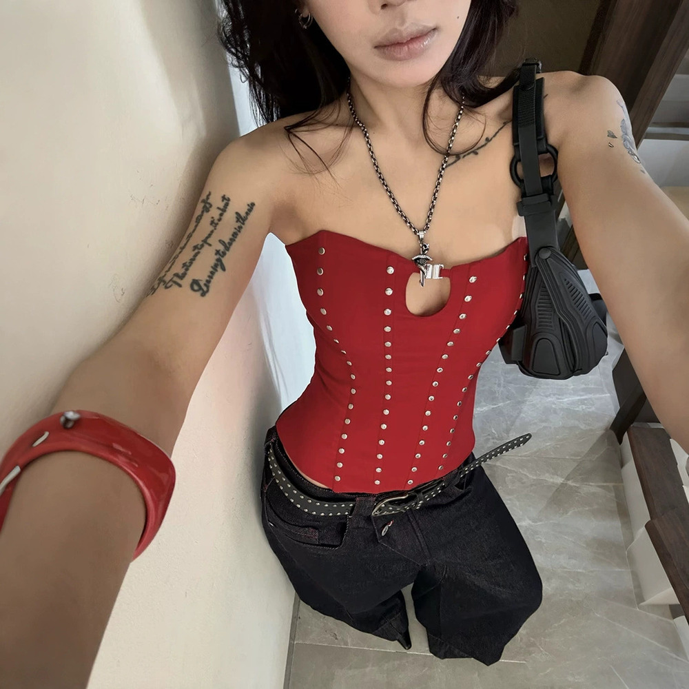 ZARA Boyfriend Style Winter Metal Buckle Rivet Trimmed Slim Fit Tube Top